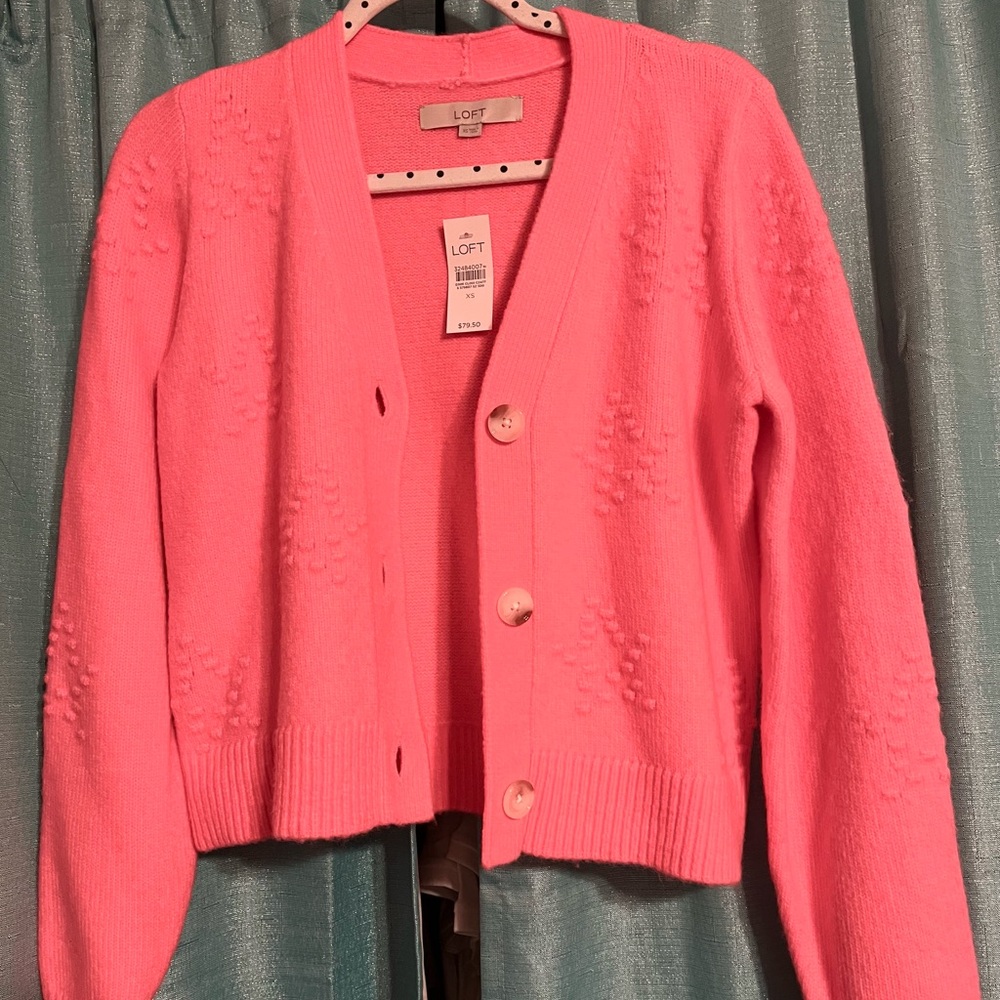 LOFT Vibrant Pink Textured Cardigan